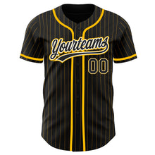 Load image into Gallery viewer, Custom Black Gold Pinstripe Black-White Authentic Baseball Jersey
