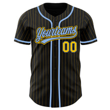 Load image into Gallery viewer, Custom Black Yellow Pinstripe Light Blue Authentic Baseball Jersey
