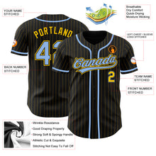 Load image into Gallery viewer, Custom Black Yellow Pinstripe Light Blue Authentic Baseball Jersey
