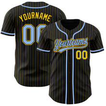Load image into Gallery viewer, Custom Black Yellow Pinstripe Light Blue Authentic Baseball Jersey
