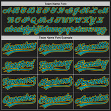 Load image into Gallery viewer, Custom Black Yellow Pinstripe Teal Authentic Baseball Jersey
