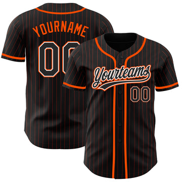Custom Black Orange Pinstripe Black-White Authentic Baseball Jersey