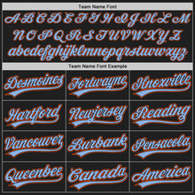 Load image into Gallery viewer, Custom Black Orange Pinstripe Light Blue Authentic Baseball Jersey
