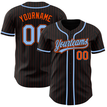 Custom Black Orange Pinstripe Light Blue Authentic Baseball Jersey