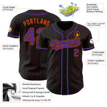 Load image into Gallery viewer, Custom Black Orange Pinstripe Purple Authentic Baseball Jersey
