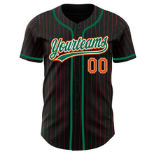 Load image into Gallery viewer, Custom Black Orange Pinstripe Kelly Green-White Authentic Baseball Jersey

