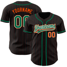 Load image into Gallery viewer, Custom Black Orange Pinstripe Kelly Green-White Authentic Baseball Jersey
