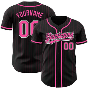 Custom Black Pink Pinstripe Pink-White Authentic Baseball Jersey