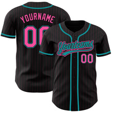 Load image into Gallery viewer, Custom Black Pink Pinstripe Pink-Teal Authentic Baseball Jersey
