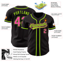 Load image into Gallery viewer, Custom Black Pink Pinstripe Pink-Neon Green Authentic Baseball Jersey
