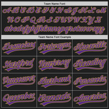 Load image into Gallery viewer, Custom Black Old Gold Pinstripe Old Gold-Purple Authentic Baseball Jersey
