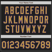 Load image into Gallery viewer, Custom Black Old Gold Pinstripe Old Gold-Purple Authentic Baseball Jersey
