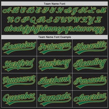 Load image into Gallery viewer, Custom Black Old Gold Pinstripe Kelly Green Authentic Baseball Jersey
