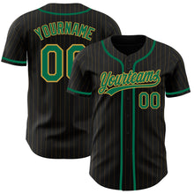 Load image into Gallery viewer, Custom Black Old Gold Pinstripe Kelly Green Authentic Baseball Jersey
