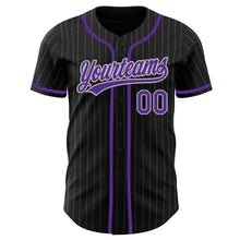 Load image into Gallery viewer, Custom Black Gray Pinstripe Purple Authentic Baseball Jersey
