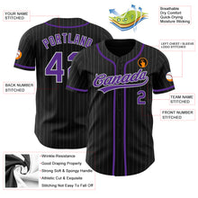 Load image into Gallery viewer, Custom Black Gray Pinstripe Purple Authentic Baseball Jersey
