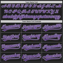 Load image into Gallery viewer, Custom Black Gray Pinstripe Purple Authentic Baseball Jersey
