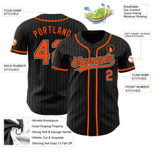 Load image into Gallery viewer, Custom Black Gray Pinstripe Orange Authentic Baseball Jersey
