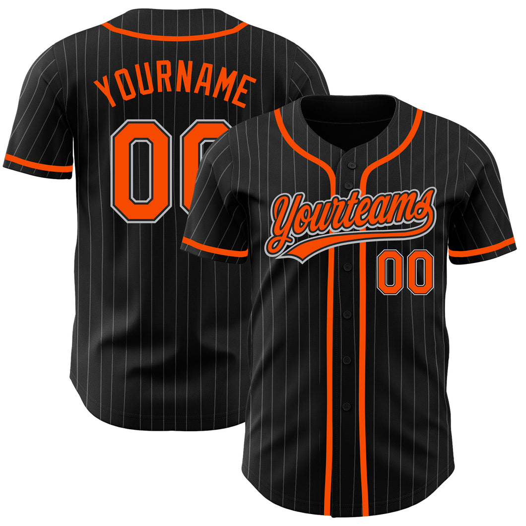 Custom Black Gray Pinstripe Orange Authentic Baseball Jersey