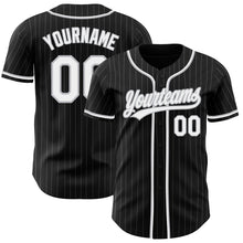 Load image into Gallery viewer, Custom Black Gray Pinstripe White Authentic Baseball Jersey
