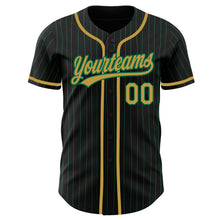 Load image into Gallery viewer, Custom Black Kelly Green Pinstripe Old Gold Authentic Baseball Jersey
