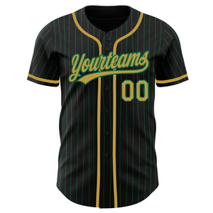 Custom Black Kelly Green Pinstripe Old Gold Authentic Baseball Jersey