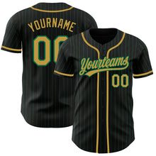 Load image into Gallery viewer, Custom Black Kelly Green Pinstripe Old Gold Authentic Baseball Jersey
