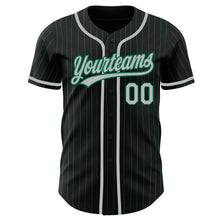 Load image into Gallery viewer, Custom Black Kelly Green Pinstripe Gray Authentic Baseball Jersey
