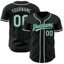 Load image into Gallery viewer, Custom Black Kelly Green Pinstripe Gray Authentic Baseball Jersey
