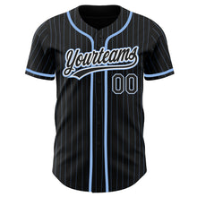 Load image into Gallery viewer, Custom Black Light Blue Pinstripe Black-White Authentic Baseball Jersey

