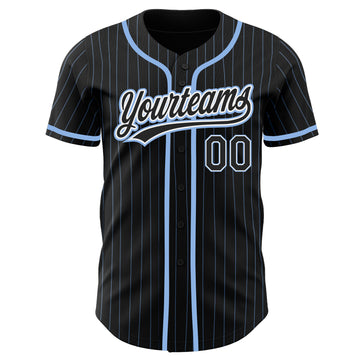 Custom Black Light Blue Pinstripe Black-White Authentic Baseball Jersey