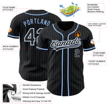 Load image into Gallery viewer, Custom Black Light Blue Pinstripe Black-White Authentic Baseball Jersey
