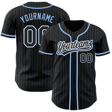 Load image into Gallery viewer, Custom Black Light Blue Pinstripe Black-White Authentic Baseball Jersey
