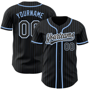 Custom Black Light Blue Pinstripe Black-White Authentic Baseball Jersey