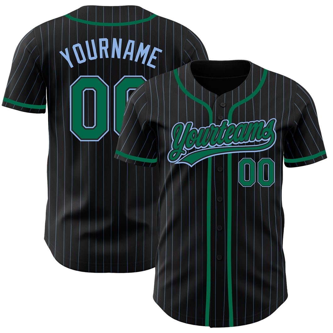 Custom Black Light Blue Pinstripe Kelly Green Authentic Baseball Jersey