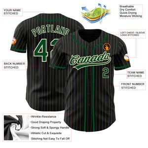 Custom Black Cream Pinstripe Green Authentic Baseball Jersey