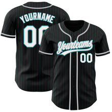 Load image into Gallery viewer, Custom Black Teal Pinstripe White-Gray Authentic Baseball Jersey
