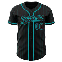 Load image into Gallery viewer, Custom Black Teal Pinstripe Black Authentic Baseball Jersey
