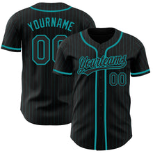 Load image into Gallery viewer, Custom Black Teal Pinstripe Black Authentic Baseball Jersey
