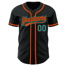 Load image into Gallery viewer, Custom Black Teal Pinstripe Teal-Orange Authentic Baseball Jersey
