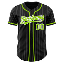 Load image into Gallery viewer, Custom Black White Pinstripe Neon Green Authentic Baseball Jersey
