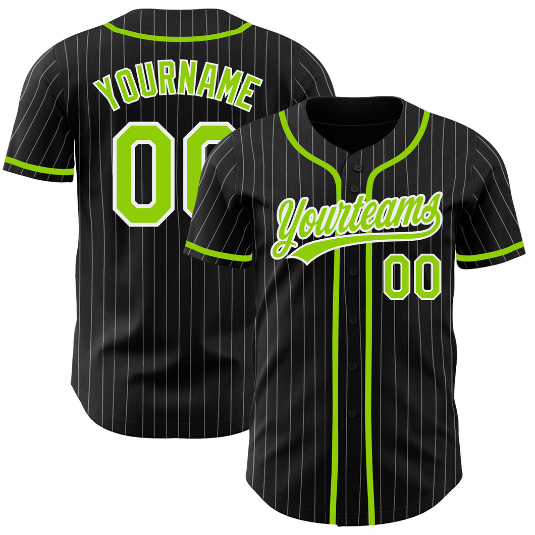 Custom Black White Pinstripe Neon Green Authentic Baseball Jersey