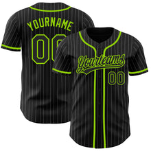 Load image into Gallery viewer, Custom Black White Pinstripe Black-Neon Green Authentic Baseball Jersey
