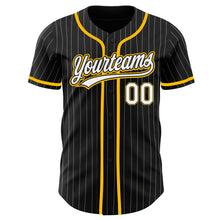 Load image into Gallery viewer, Custom Black White Pinstripe White-Gold Authentic Baseball Jersey
