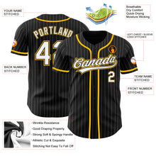 Load image into Gallery viewer, Custom Black White Pinstripe White-Gold Authentic Baseball Jersey
