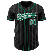 Load image into Gallery viewer, Custom Black White Pinstripe Kelly Green Authentic Baseball Jersey
