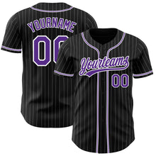 Load image into Gallery viewer, Custom Black White Pinstripe Purple Authentic Baseball Jersey
