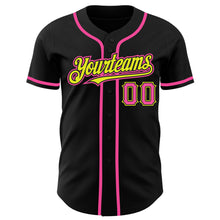 Load image into Gallery viewer, Custom Black Pink-Neon Yellow Authentic Baseball Jersey
