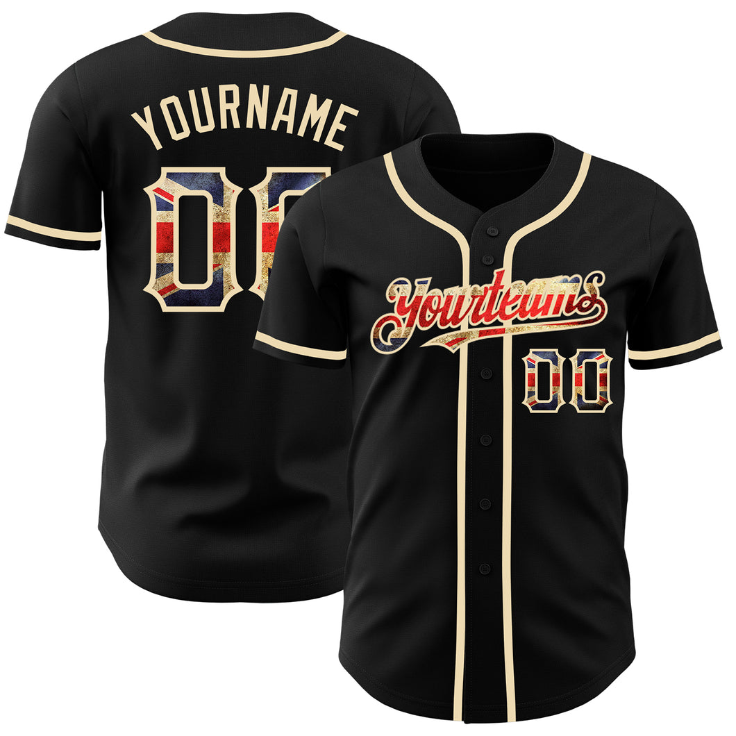 Custom Black Vintage UK Flag -City Cream Authentic Baseball Jersey