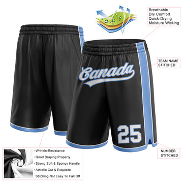Custom Black White-Light Blue Authentic Basketball Shorts